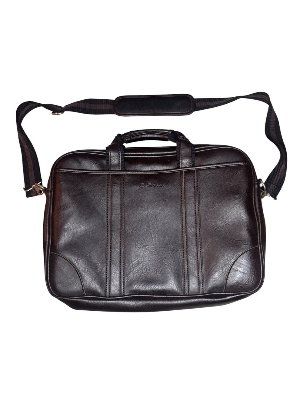 Ben Sherman Dark Brown Leather Laptop Bag with Detachable Strap